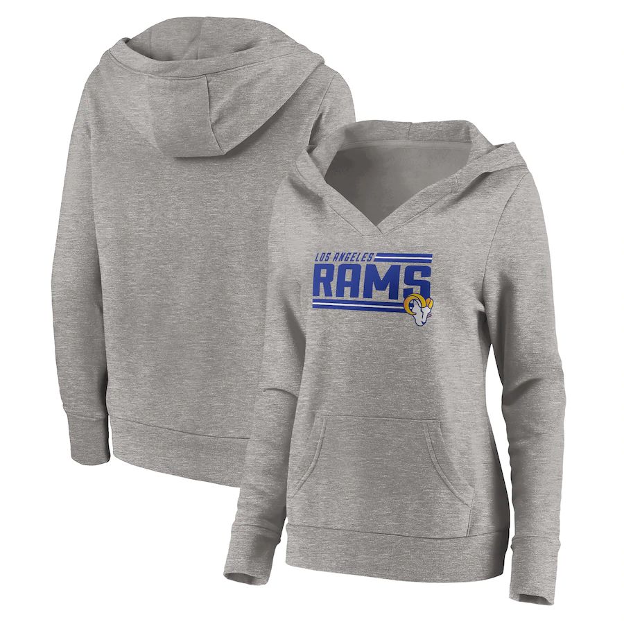 Women Los Angeles Rams Fanatics Branded Heathered Gray On Side Stripe V-Neck Pullover Hoodie